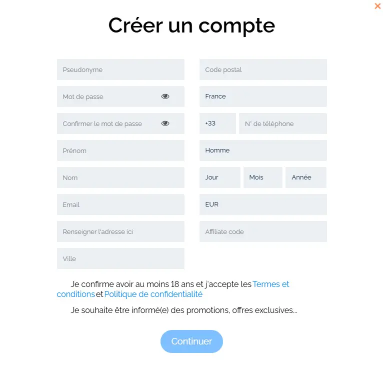 Happistar Casino registration process